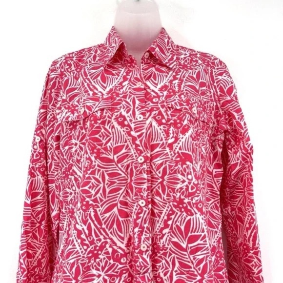 Lilly Pulitzer Top Women's M Pink/Coral Resort Roll Tab Beachy Coastal Button Up - Picture 7 of 13